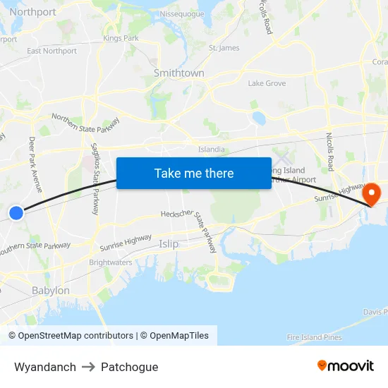 Wyandanch to Patchogue map