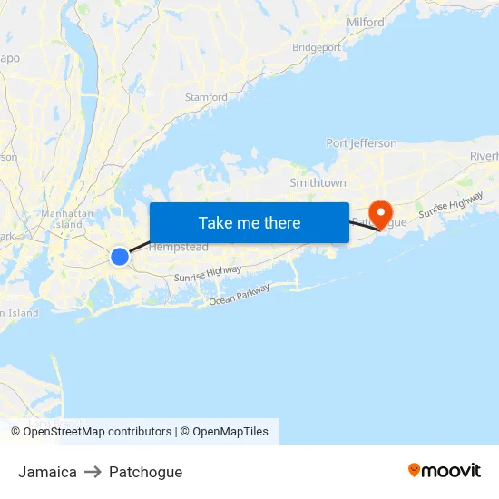 Jamaica to Patchogue map