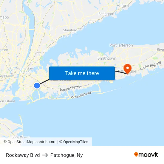 Rockaway Blvd to Patchogue, Ny map
