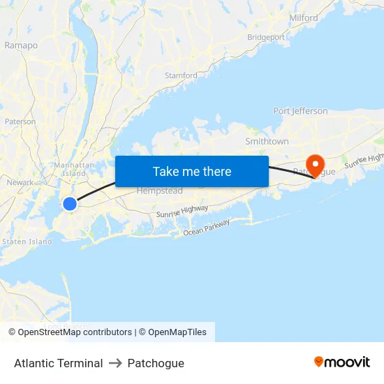 Atlantic Terminal to Patchogue map