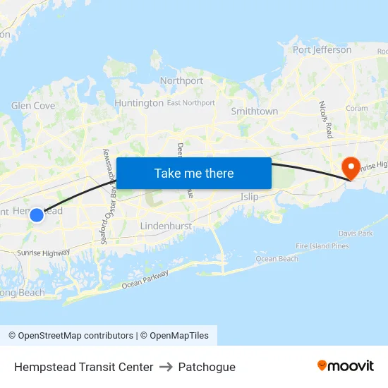 Hempstead Transit Center to Patchogue map