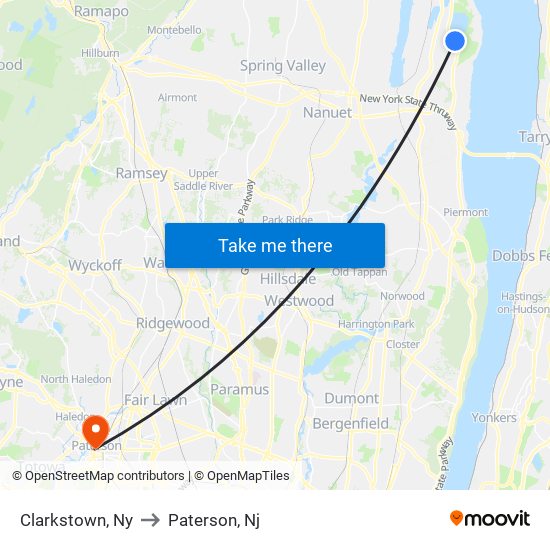 Clarkstown, Ny to Paterson, Nj map