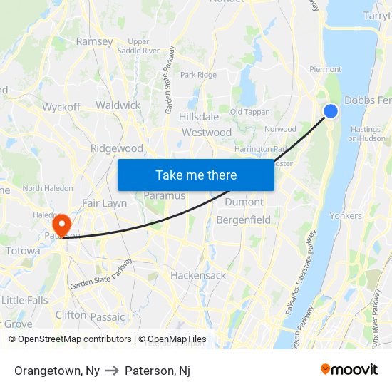 Orangetown, Ny to Paterson, Nj map