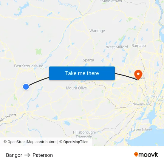 Bangor to Paterson map