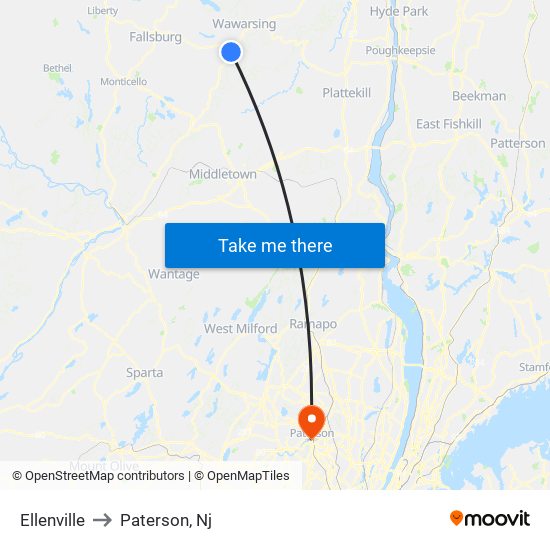 Ellenville to Paterson, Nj map