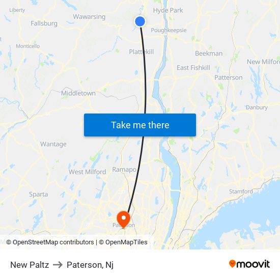 New Paltz to Paterson, Nj map