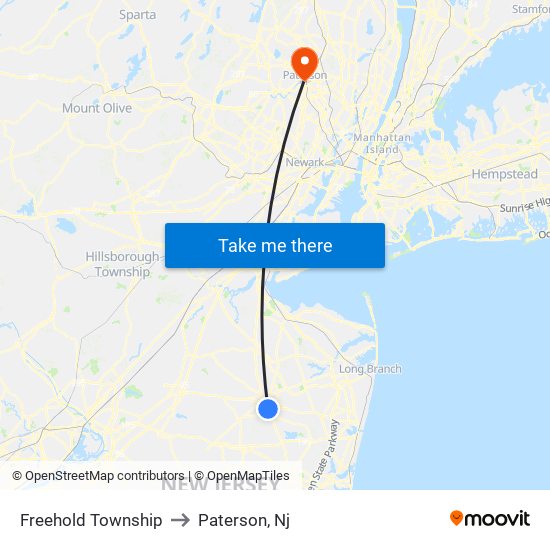 Freehold Township to Paterson, Nj map