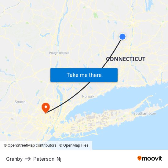 Granby to Paterson, Nj map