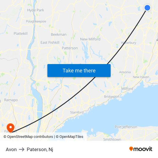 Avon to Paterson, Nj map