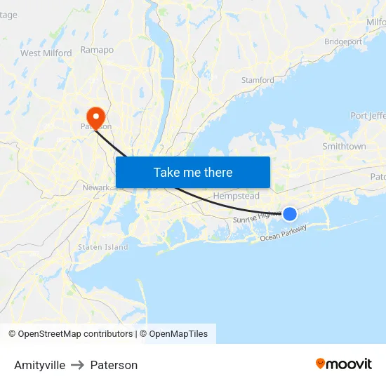 Amityville to Paterson map