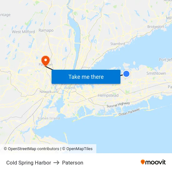 Cold Spring Harbor to Paterson map