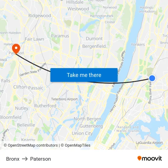 Bronx to Paterson map
