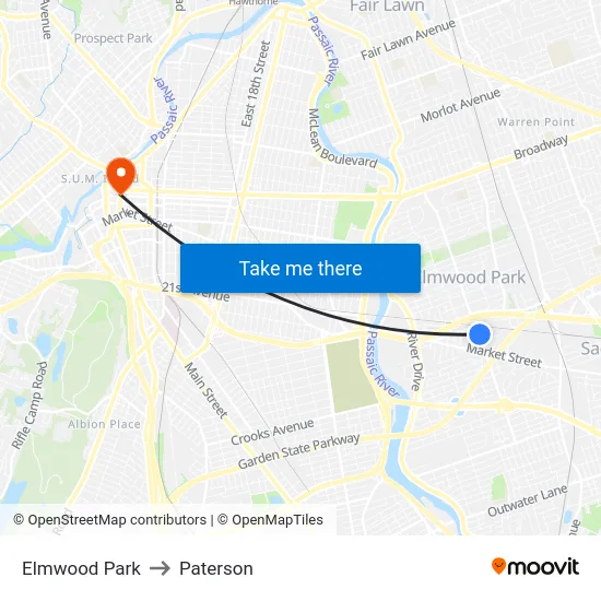 Elmwood Park to Paterson map