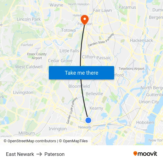 East Newark to Paterson map