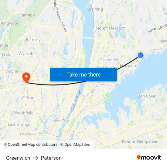 Greenwich to Paterson map
