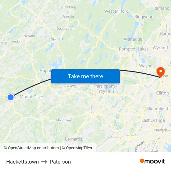 Hackettstown to Paterson map