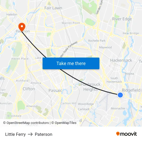 Little Ferry to Paterson map