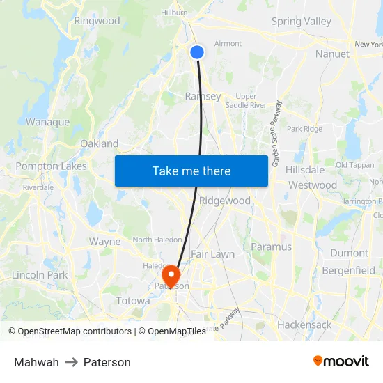 Mahwah to Paterson map