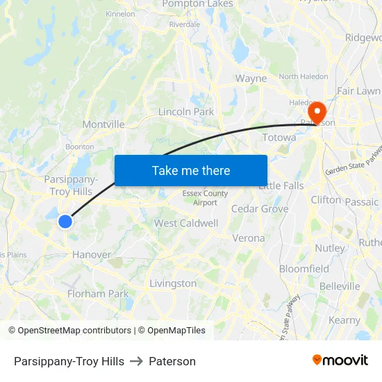 Parsippany-Troy Hills to Paterson map