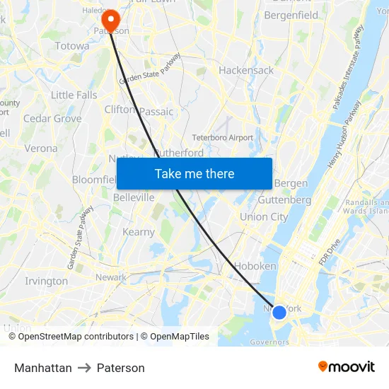 Manhattan to Paterson map