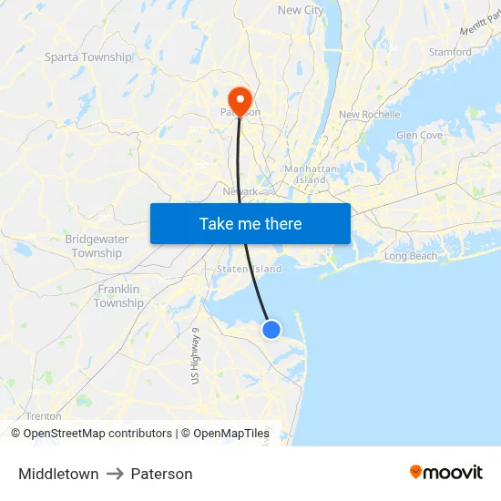 Middletown to Paterson map