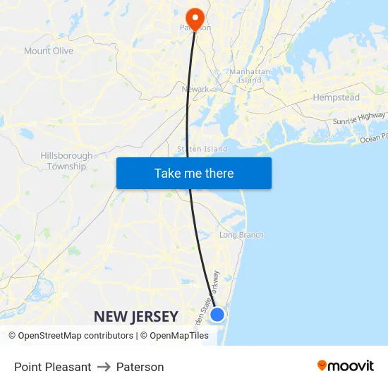 Point Pleasant to Paterson map