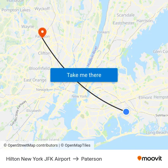 Hilton New York JFK Airport to Paterson map