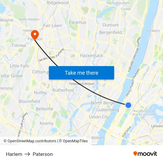 Harlem to Paterson map