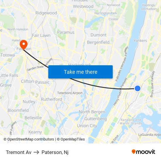 Tremont Av to Paterson, Nj map