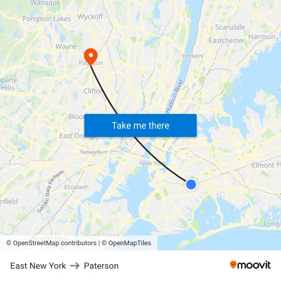 East New York to Paterson map