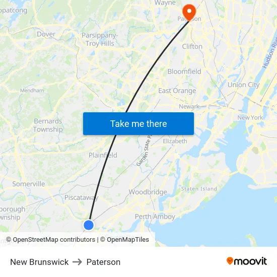New Brunswick to Paterson map