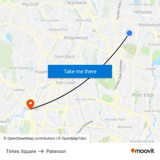 Times Square to Paterson map
