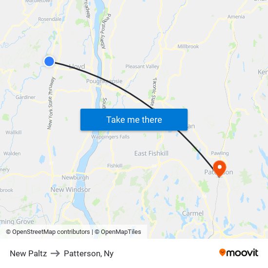 New Paltz to Patterson, Ny map