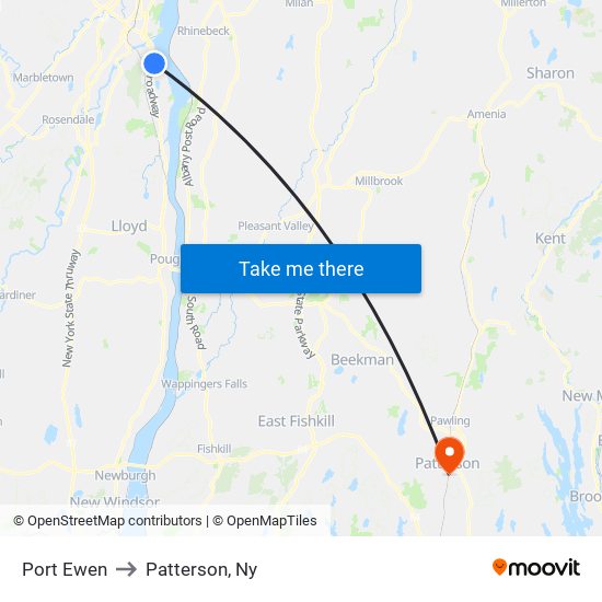Port Ewen to Patterson, Ny map