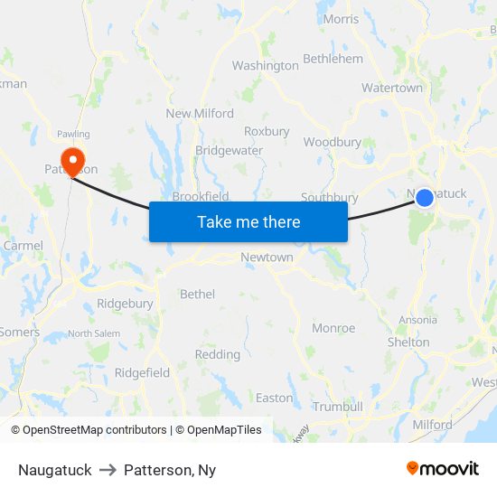 Naugatuck to Patterson, Ny map