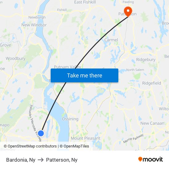 Bardonia, Ny to Patterson, Ny map