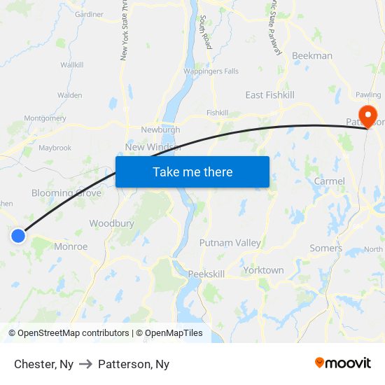 Chester, Ny to Patterson, Ny map