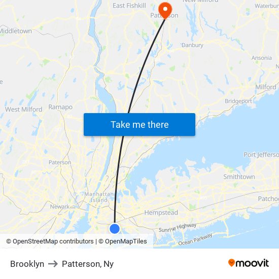 Brooklyn to Patterson, Ny map