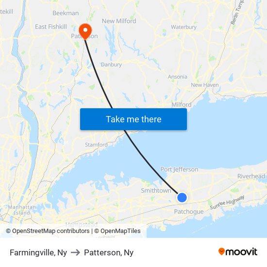 Farmingville, Ny to Patterson, Ny map