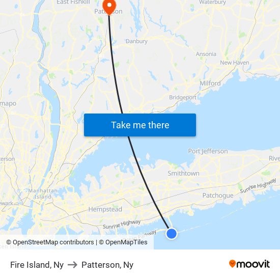 Fire Island, Ny to Patterson, Ny map