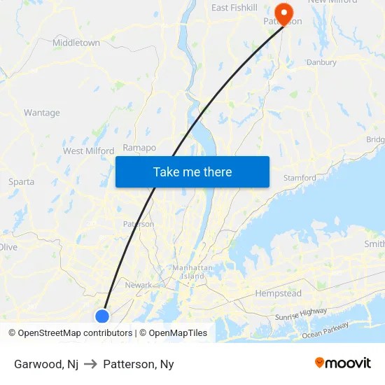 Garwood to Patterson, Ny map