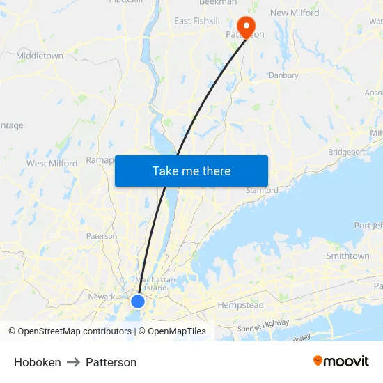 Hoboken to Patterson map
