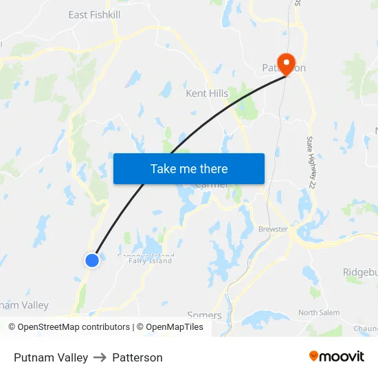 Putnam Valley to Patterson map