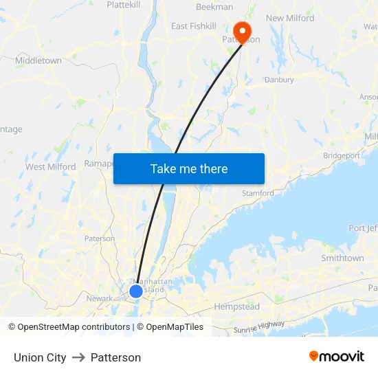 Union City to Patterson map