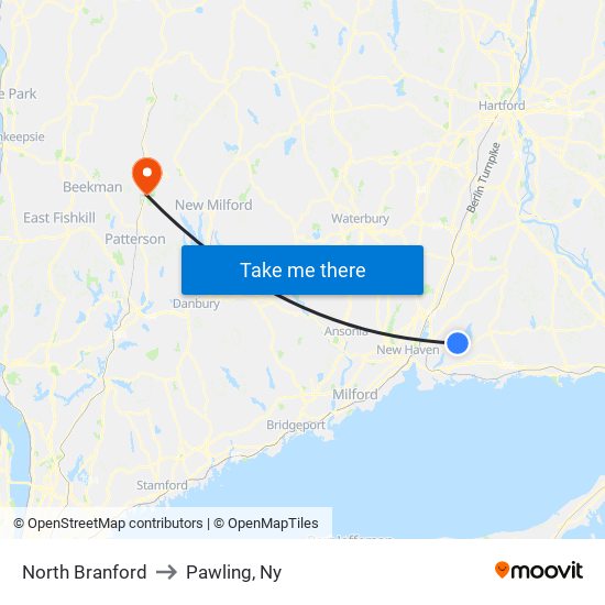 North Branford to Pawling, Ny map