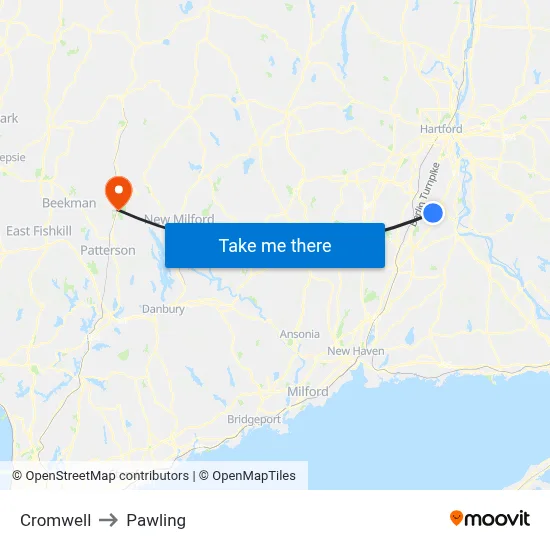 Cromwell to Pawling map