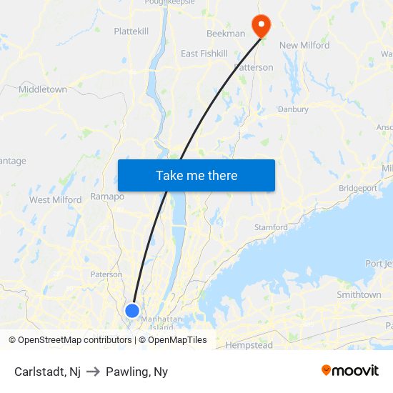 Carlstadt, Nj to Pawling, Ny map
