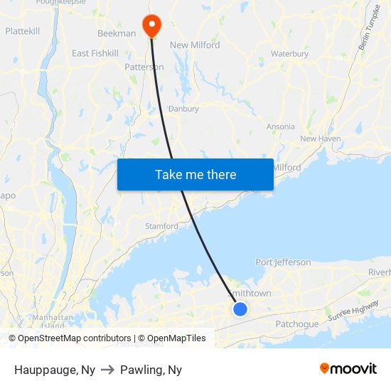 Hauppauge, Ny to Pawling, Ny map