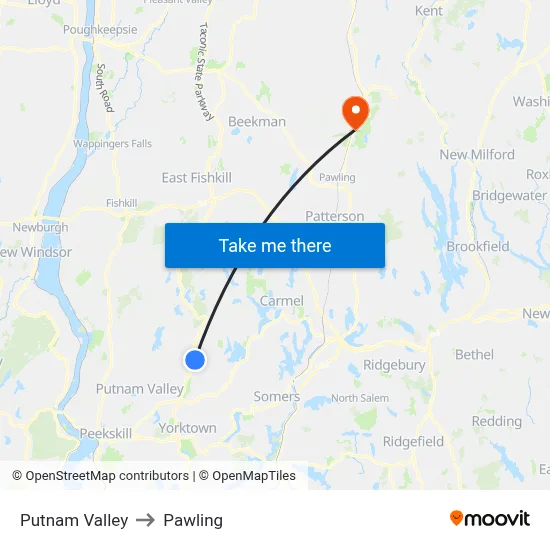 Putnam Valley to Pawling map