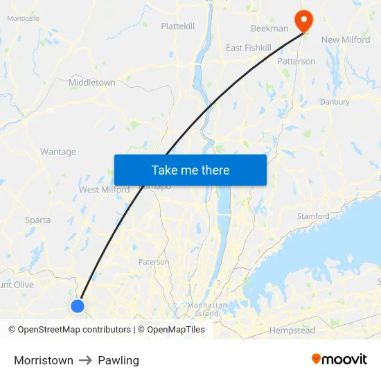 Morristown to Pawling map